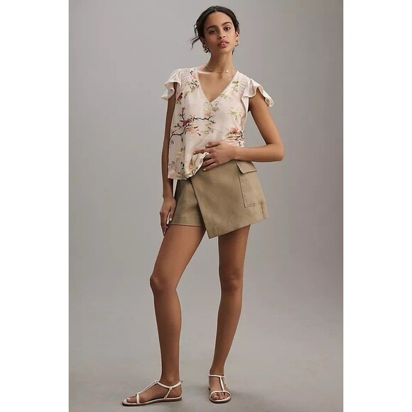 Anthropologie Tiny Flutter-Sleeve Embroidered Floral Top Size XS - Picture 2 of 8